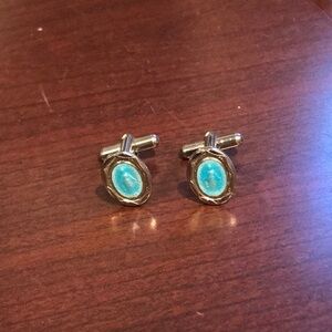Vintage Aqua Enamel of Mary Blessed Mother Cufflinks